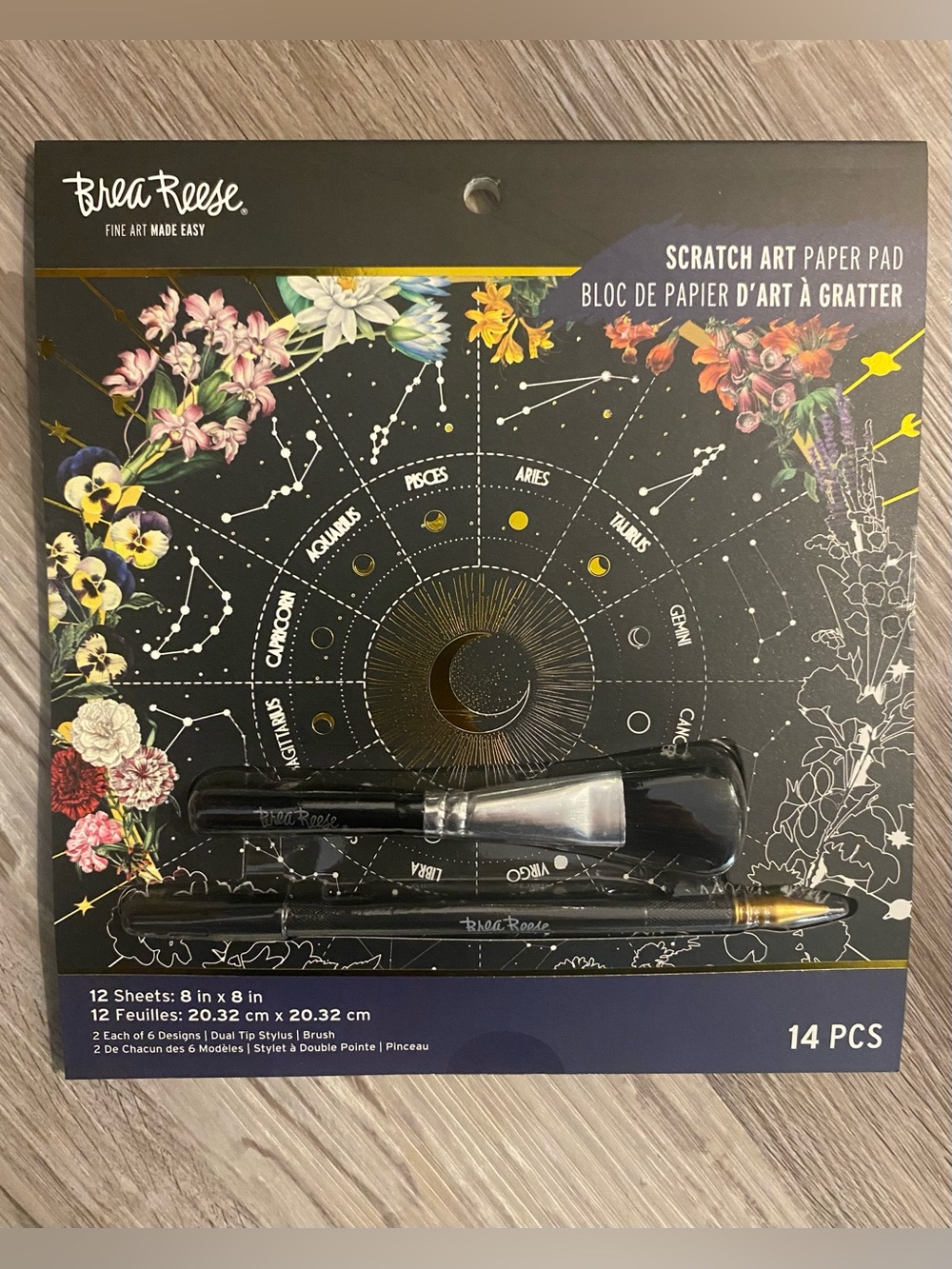 Brea Reese Fine Art Scratch Art Paper Pad 14PCS 12 Sheets Celestial Zodiac